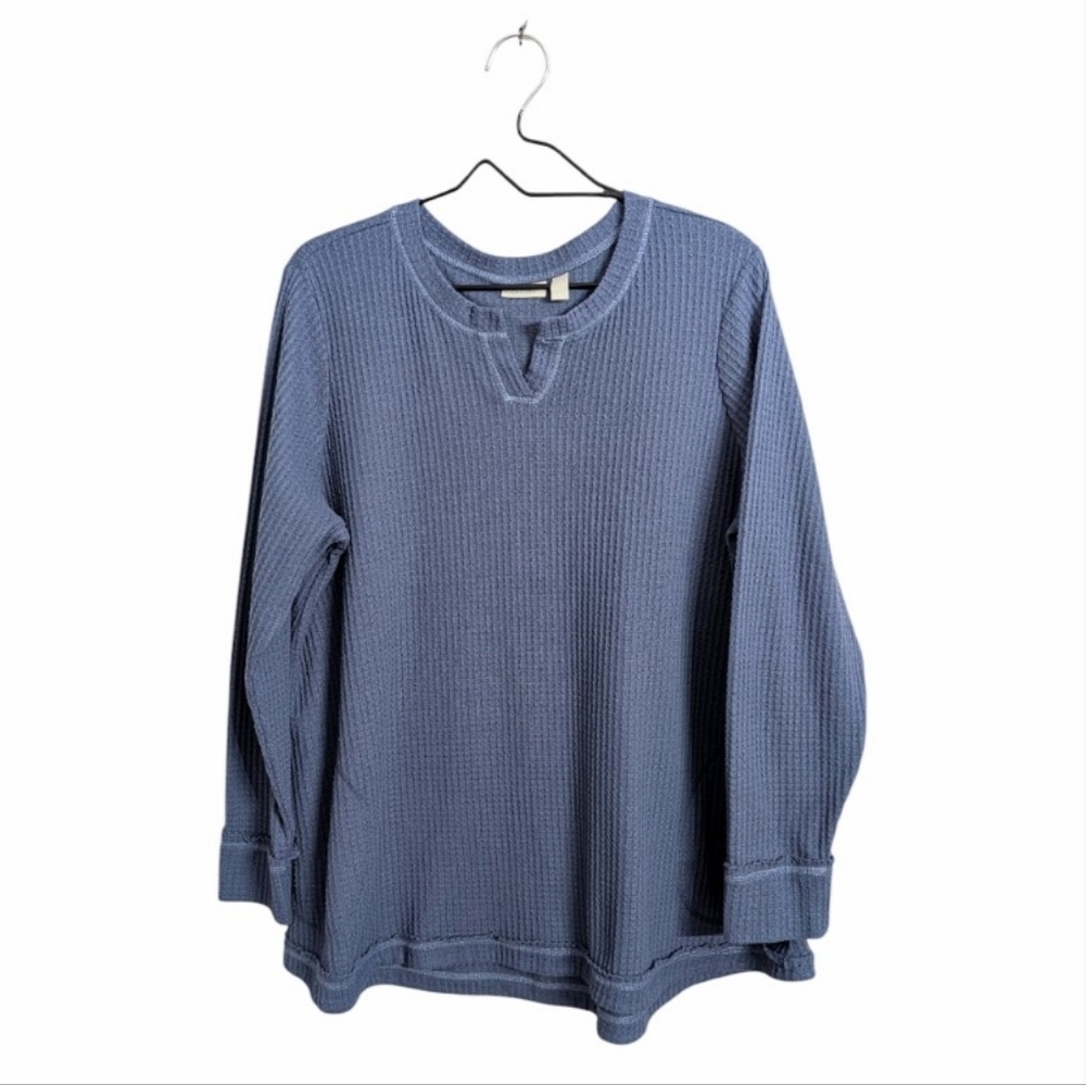 LOGO Lounge By Lori Goldstein Blue Cloud Waffle Knit Wanda Top Casual Comfy XL